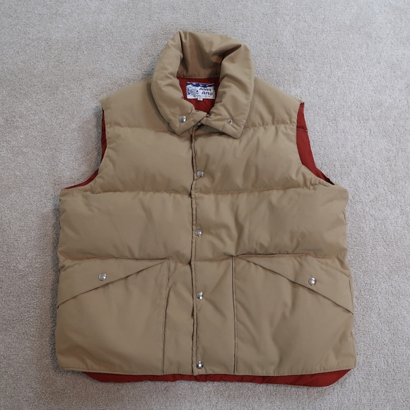 Down Wind Other - Vintage Down Wind Puffer Vest Mens XL Down Feather Beige Snap Button USA Made